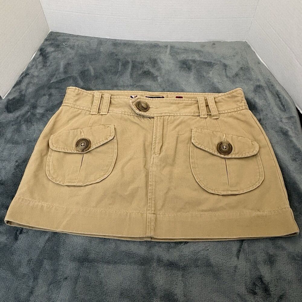 Y2K  American Eagle Khaki Mini Skirt Size 8 2000s Preppy Cargo - Picture 2 of 8